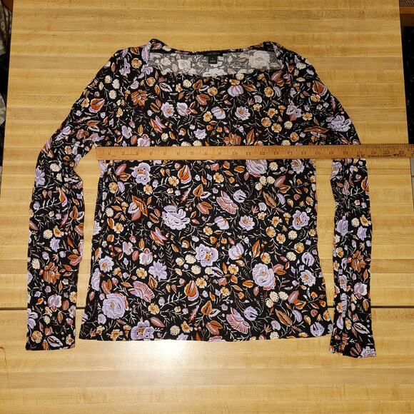 Ann Taylor Women's Medium Floral Print Blouse Black Multi Stretch - Picture 6 of 6